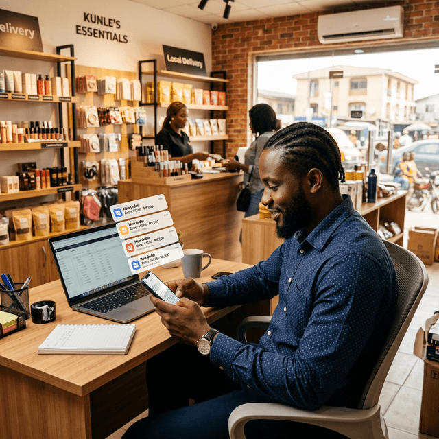 Business owner checking orders on phone