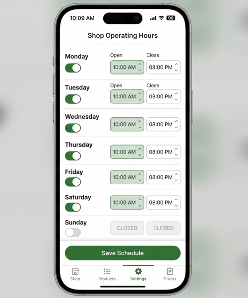Open and closed days and times